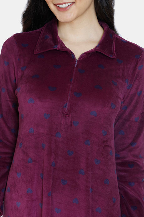 Zivame Velour Knit Poly Full Length Nightdress - Potent Purple — image 5